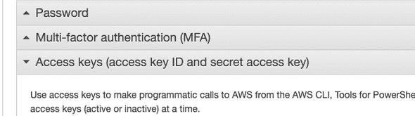 aws access keys tab